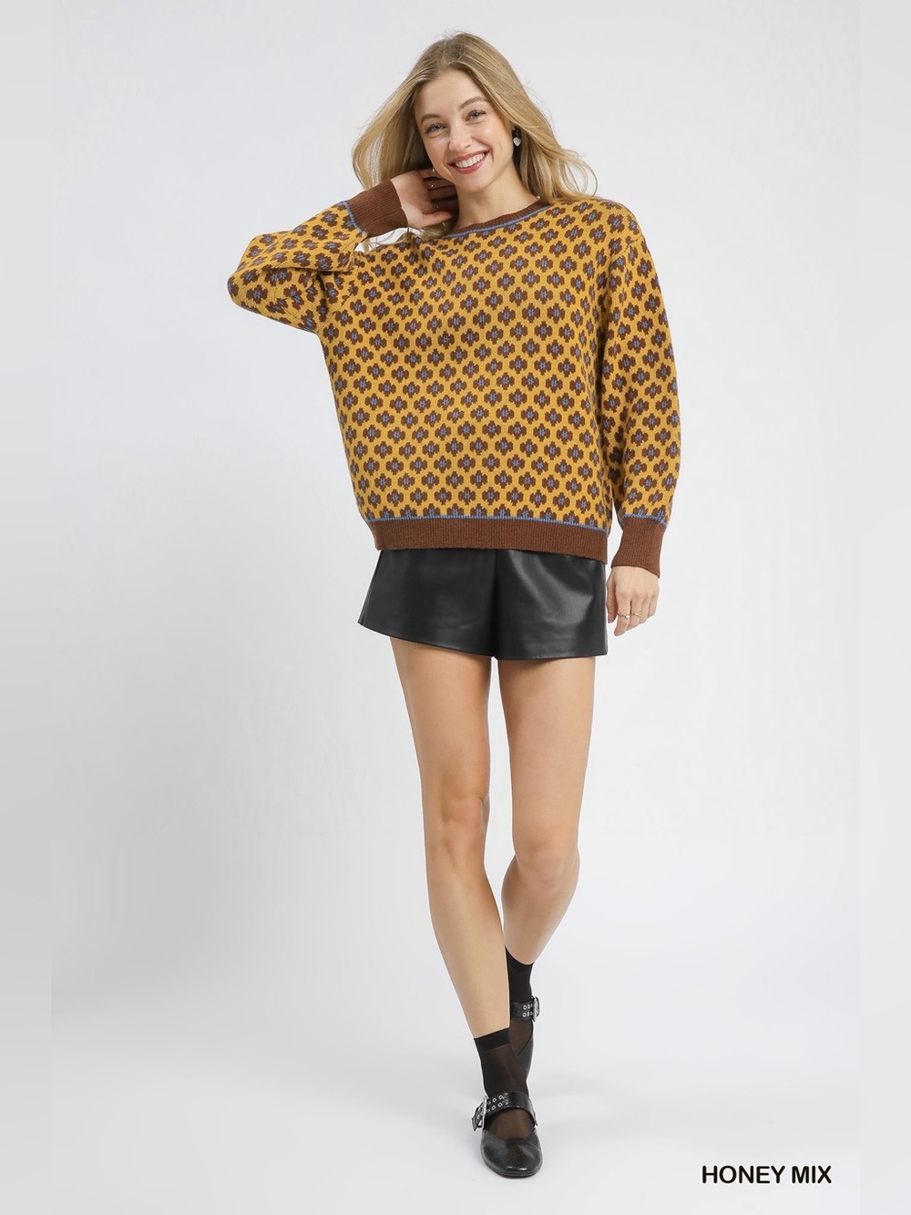 Umgee Abstract Print Crew Neck Sweater🛍️
